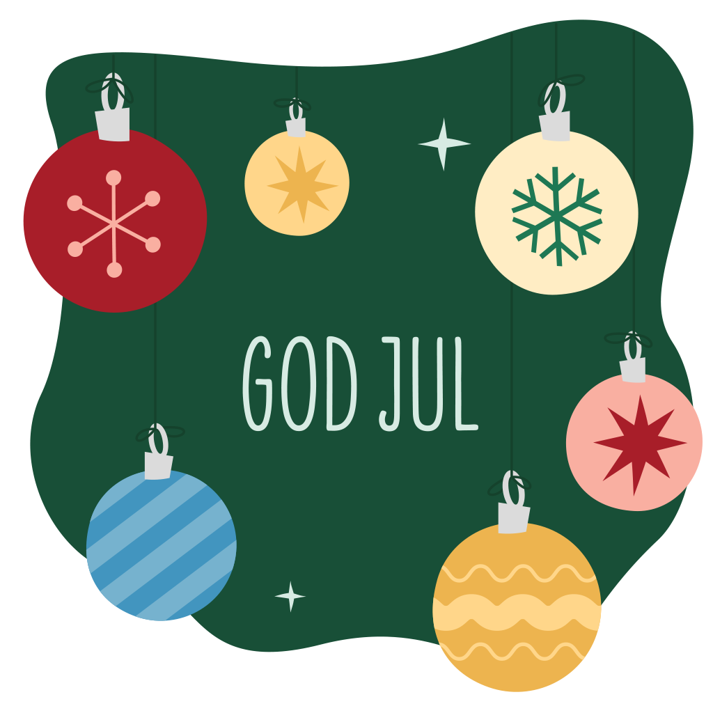 Illustration julgranskulor och text God jul