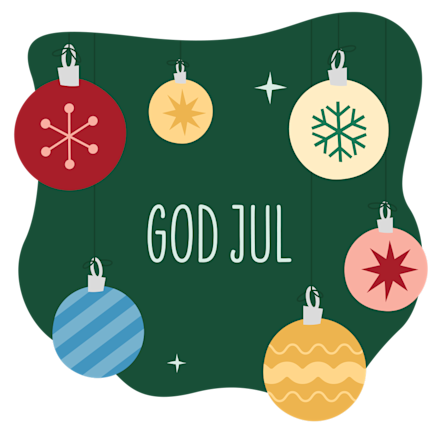 Illustration julgranskulor och text God jul