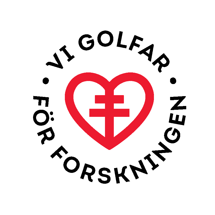 Märke med texten: Vi golfar för forskningen