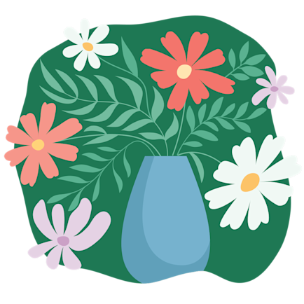 Illustration blå blomvas mot grön bakgrund