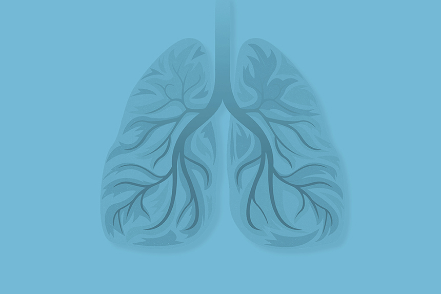 Illustration av lungor i blått.