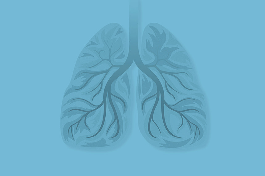 Illustration av lungor i blått.