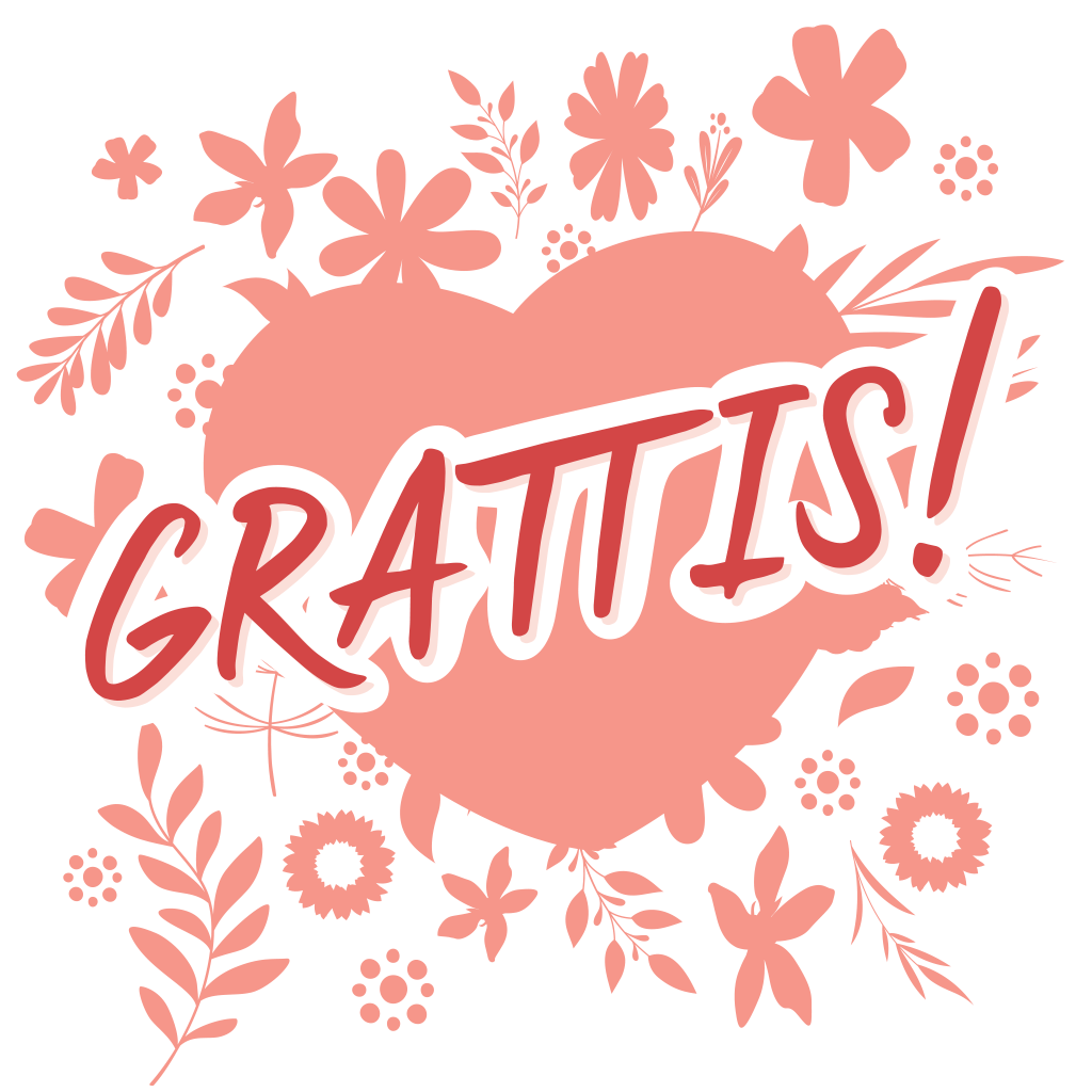 Illustration floral hjärta med text grattis!