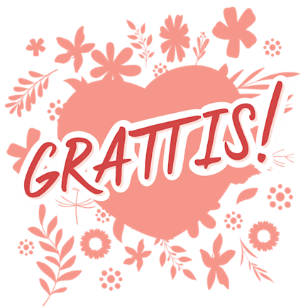 Illustration floral hjärta med text grattis!