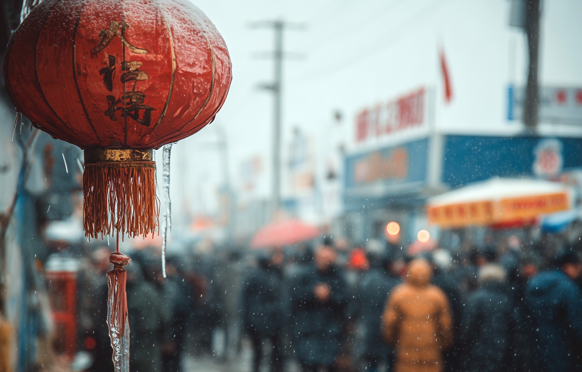 Rislampa och människor på en gata i Kina