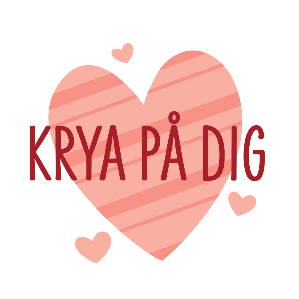 Illustration flera hjärtan med text Krya på dig