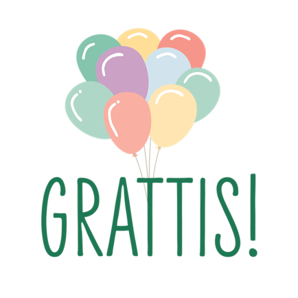 Illustration ballongbukett med texten grattis nedanför