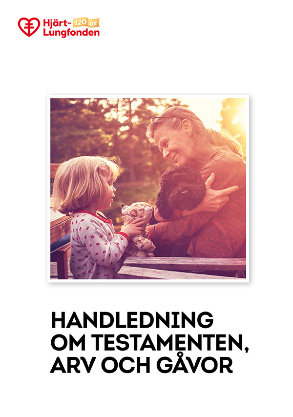 Omslag Hjärt-Lungfondens testamentshandledning; mall för att skriva testamente.