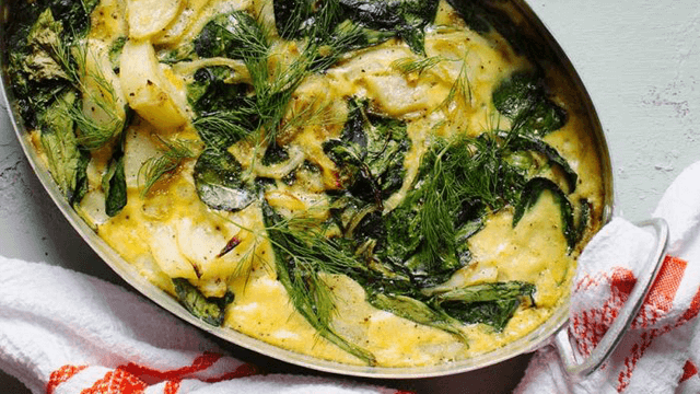 Bondomelett med potatis och spenat