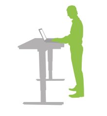 Grafisk bild på person som står vid ett skrivbord och jobbar