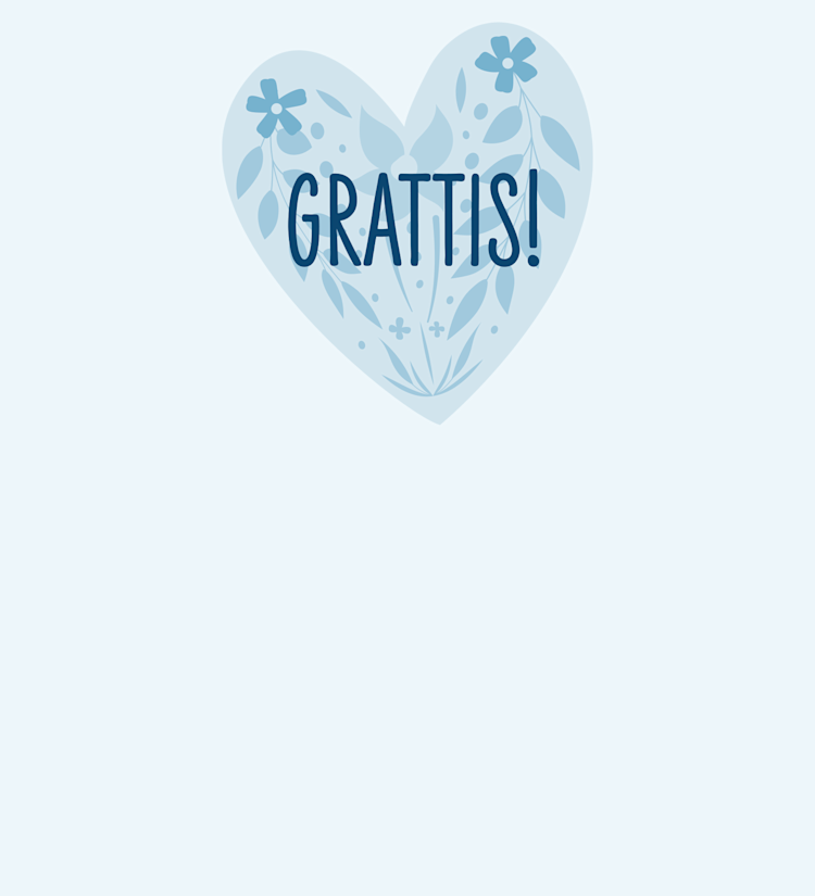 Illustration blått hjärta med texten grattis