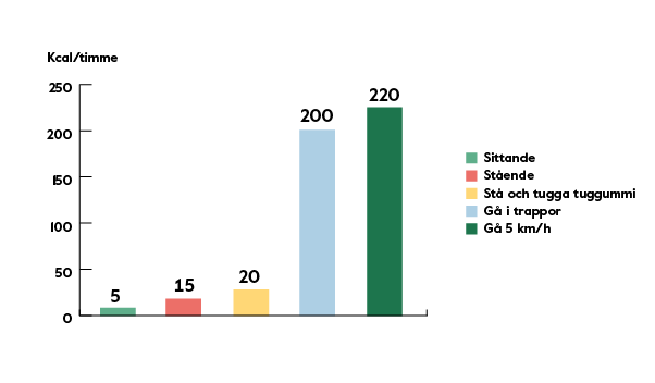 Stapeldiagram som visar energiförbrukning vid lätt fysisk aktivitet