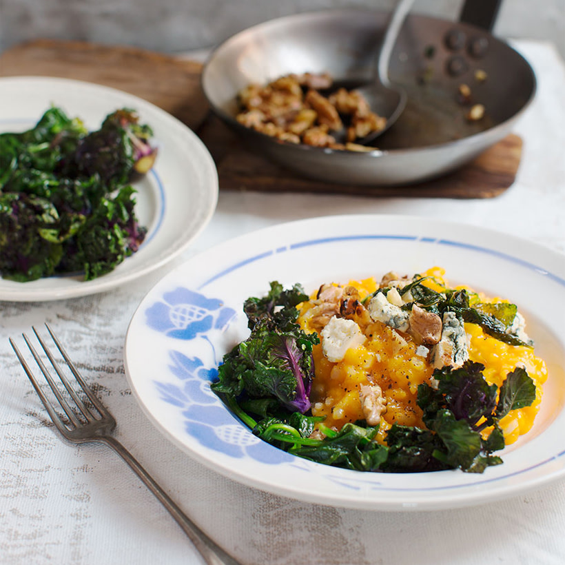 Pumparisotto på fat.