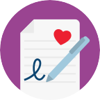 Ikon, penna skriver ett brev,