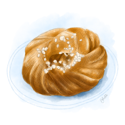 Illustration över kanelbulle med pärlsocker