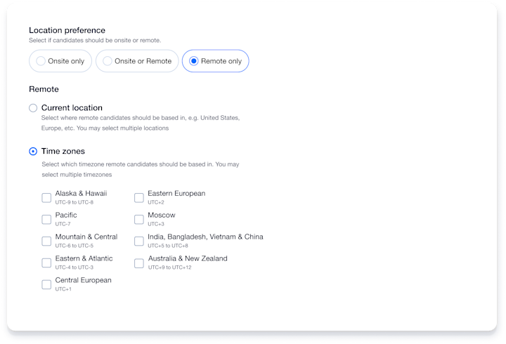 Remote Work Preferences Filter