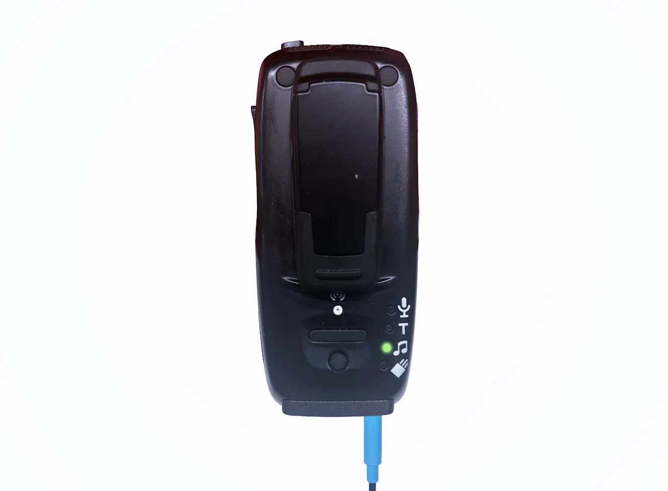 Multi-Mic+ with a mini-jack cable connected and the LED beside the line-in icon