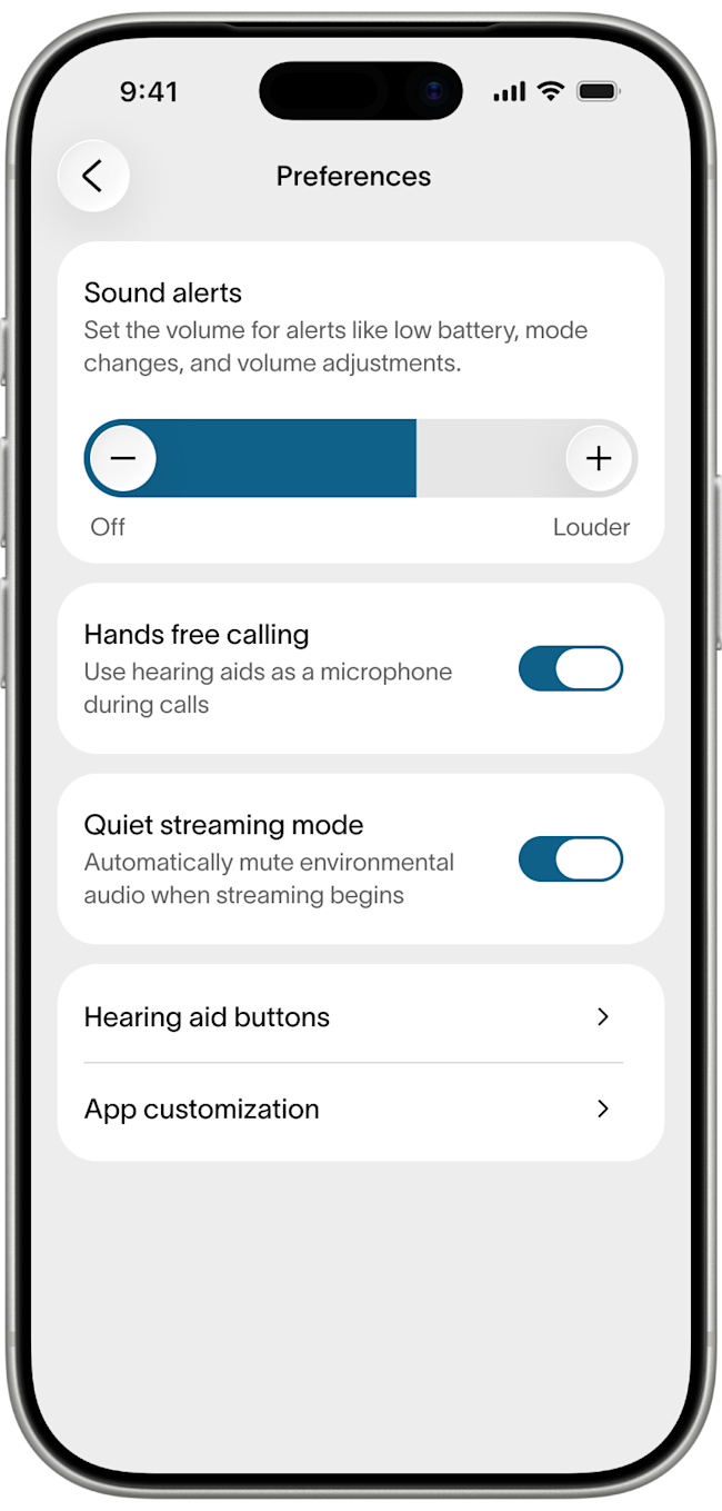 Fortell app — Account > Preferences > Hands-free Calling toggle (3 of 3)