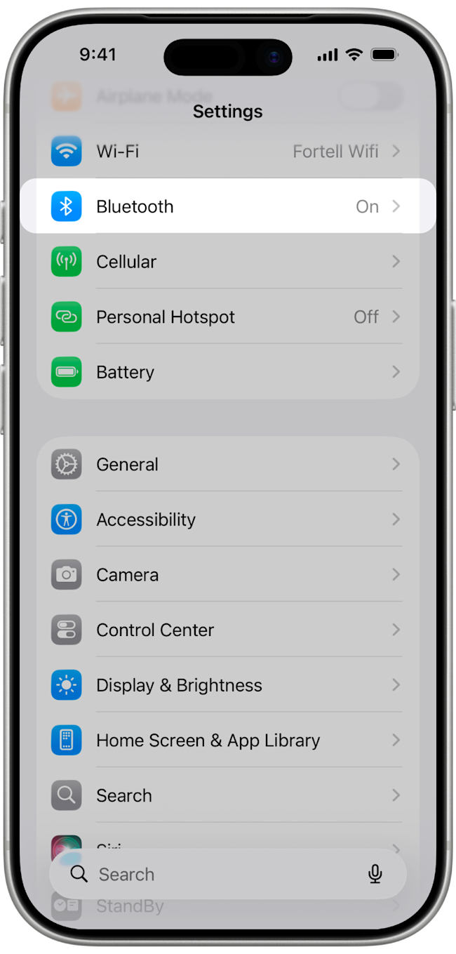 Step 1 — Settings and Bluetooth (2 of 3)