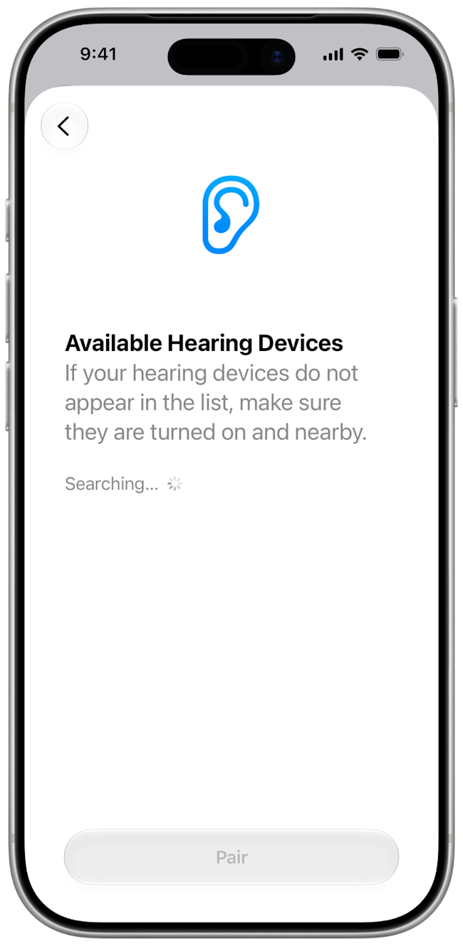 iOS 27 Available Hearing Devices screen searching