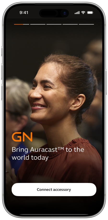 GN Auracast+ welcome screen — Connect accessory