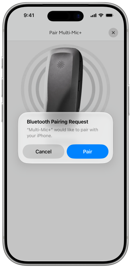 iOS Bluetooth Pairing Request for Multi-Mic+