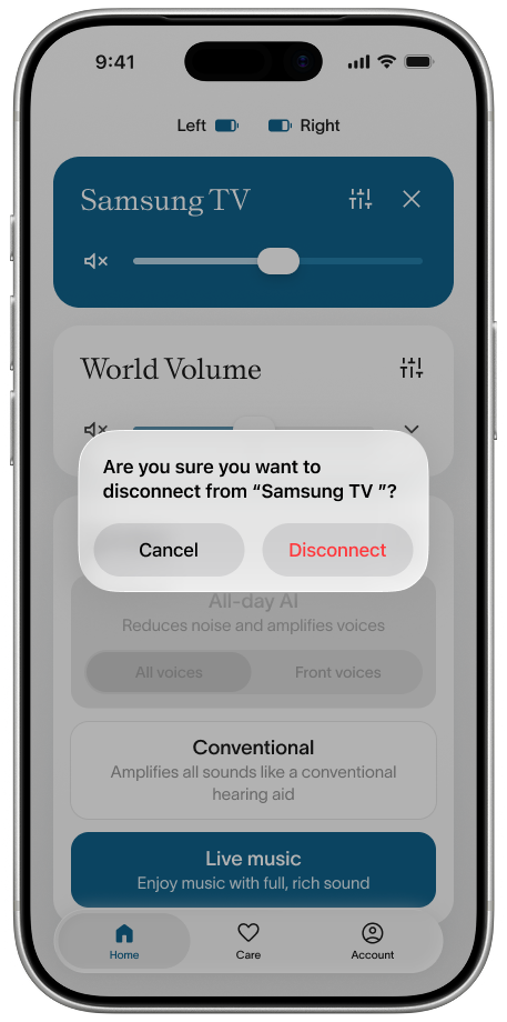 Fortell app — confirming disconnect from a broadcast