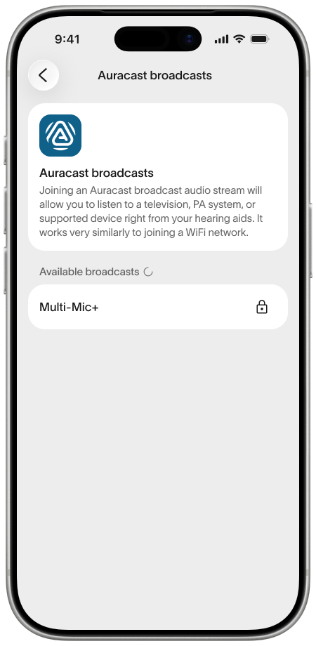 Fortell app — Multi-Mic+ in the list of available broadcasts