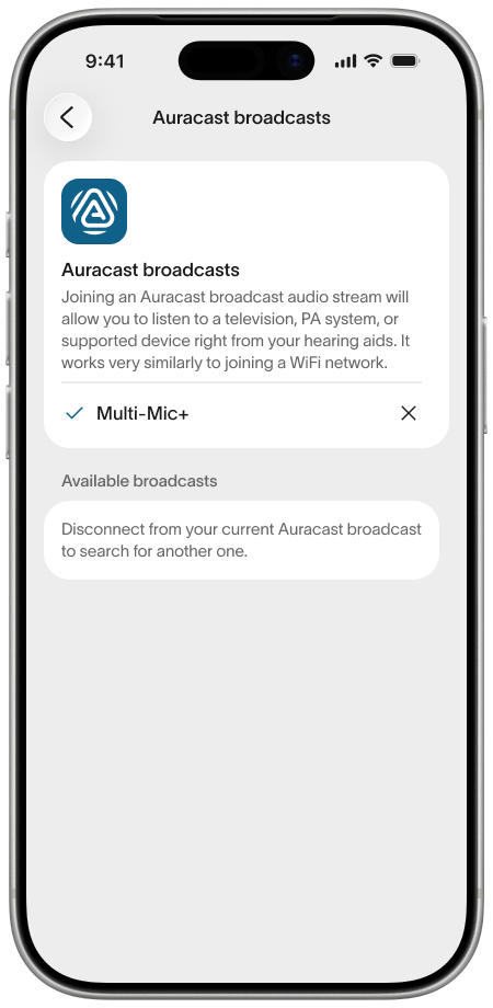 Fortell app — connected to the Multi-Mic+ broadcast