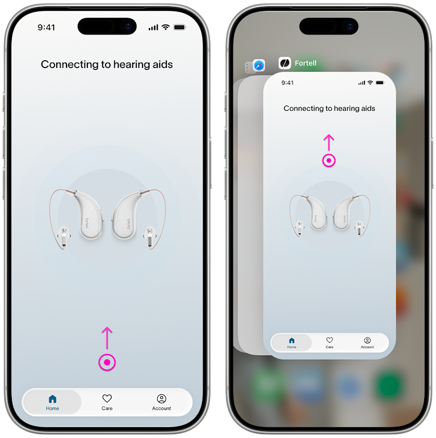 Closing the Fortell app from the iOS app switcher (swipe up)