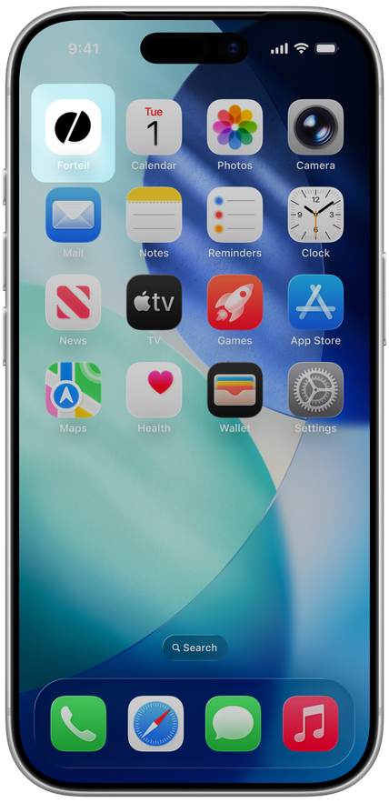 Fortell app — iPhone Home screen with the Fortell app icon