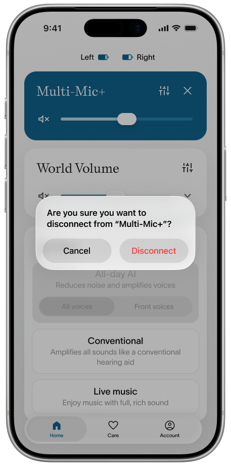 Fortell app — confirming disconnect from Multi-Mic+