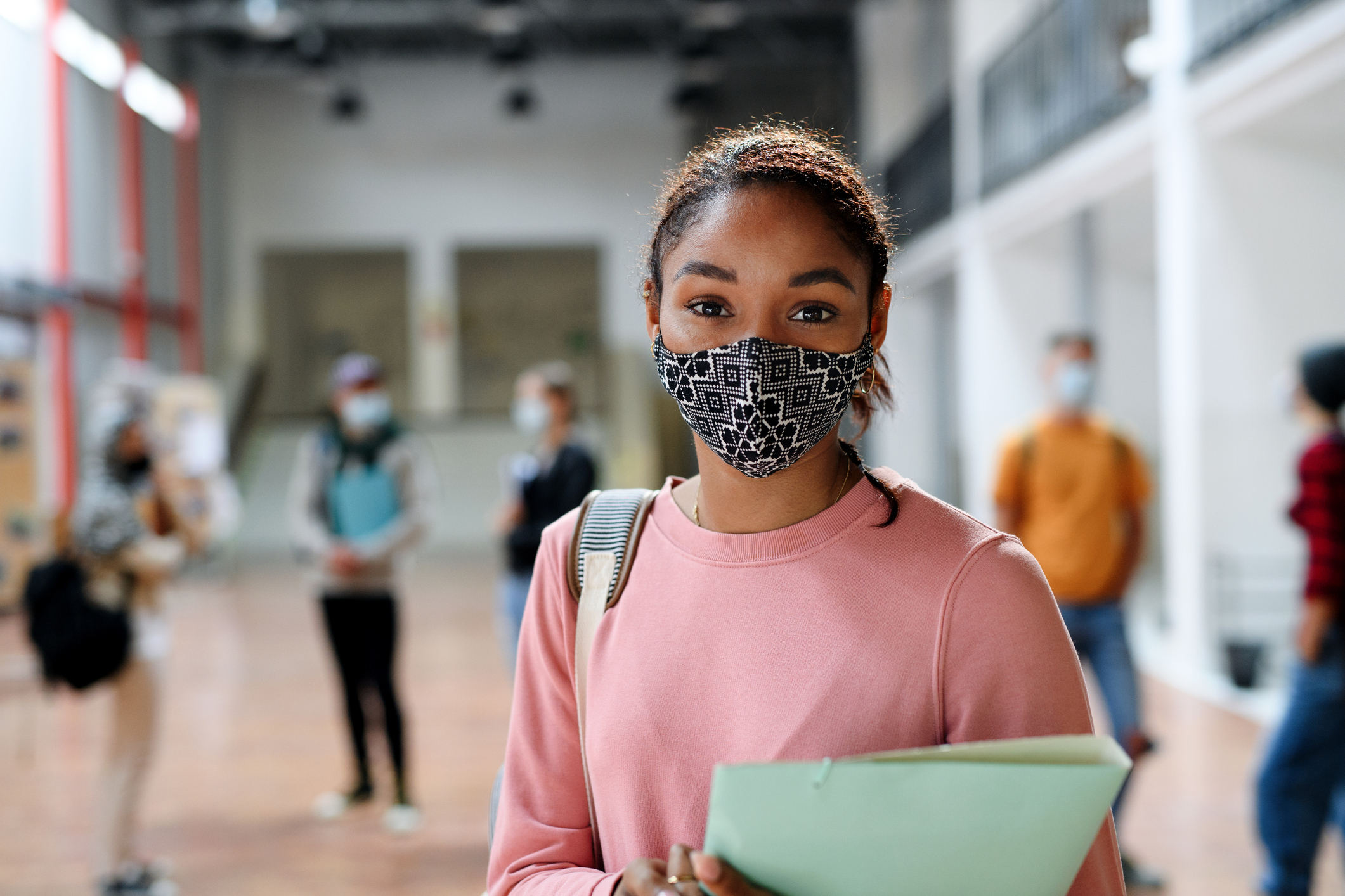 Student in school wearing a mask
