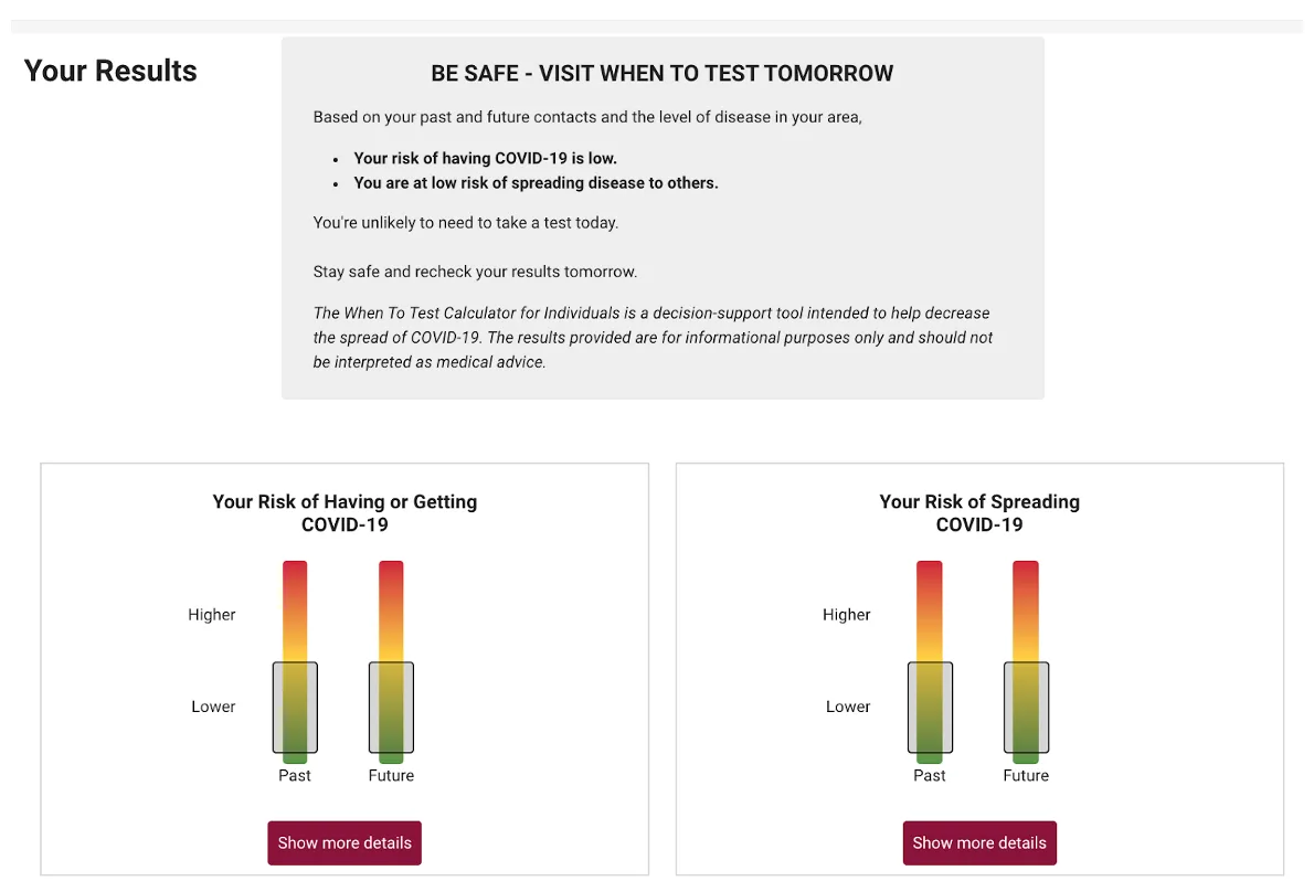 COVID Risk Quiz result