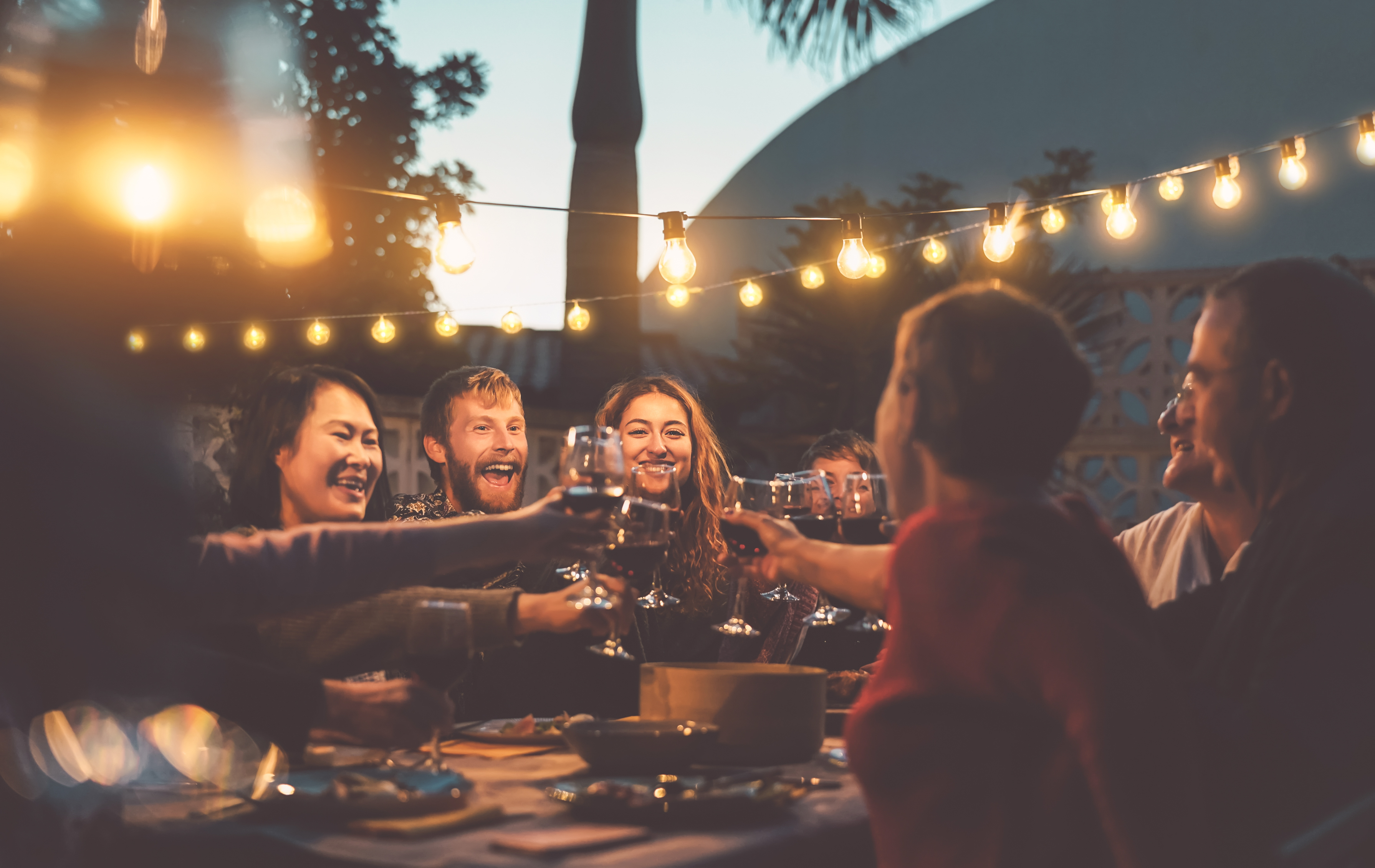 Friends at an outdoor dinner party