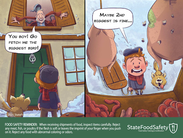 Illustration depicting how to distinguish between fresh and contaminated poultry.