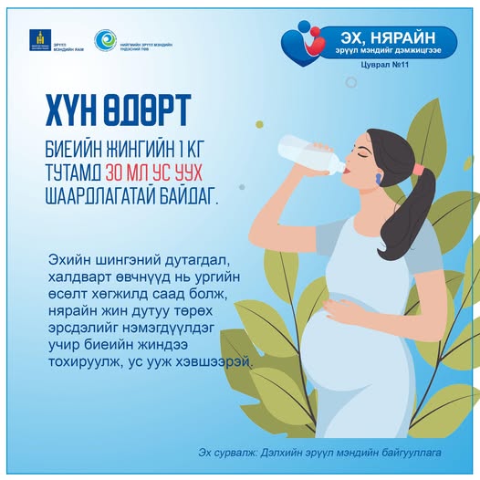 Хүн өдөрт биеийн жингийн 1кг тутамд 30мл ус уух шаардлагатай байдаг.