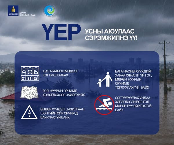  Үер, усны аюулаас сэрэмжилье!