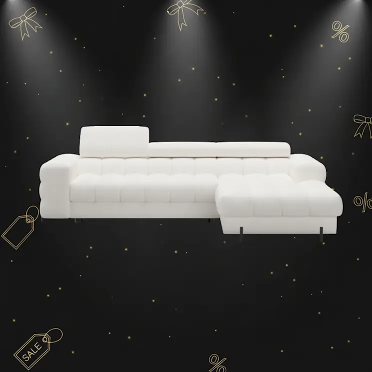 Nowoczesny narożnik Felro z regulowanymi zagłówkami, idealny do eleganckiego salonu