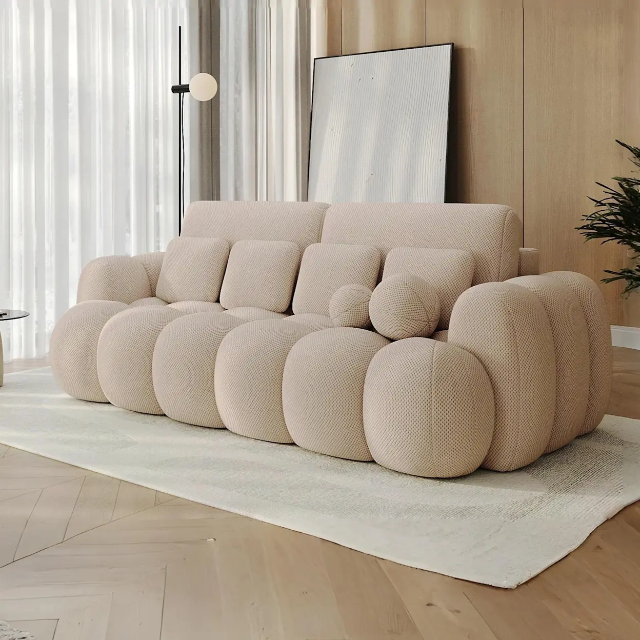 Beżowa sofa Cotonn – elegancka kanapa w tkaninie Calmora 18. Komfortowe siedzisko i oryginalny design do stylowych wnętrz.