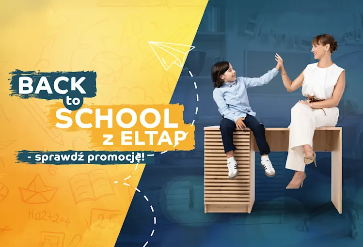 Baner ELTAP „Back to School” – promocja mebli do pokoju ucznia. Stylowa aranżacja z biurkiem i rabatami na nowy rok szkolny.