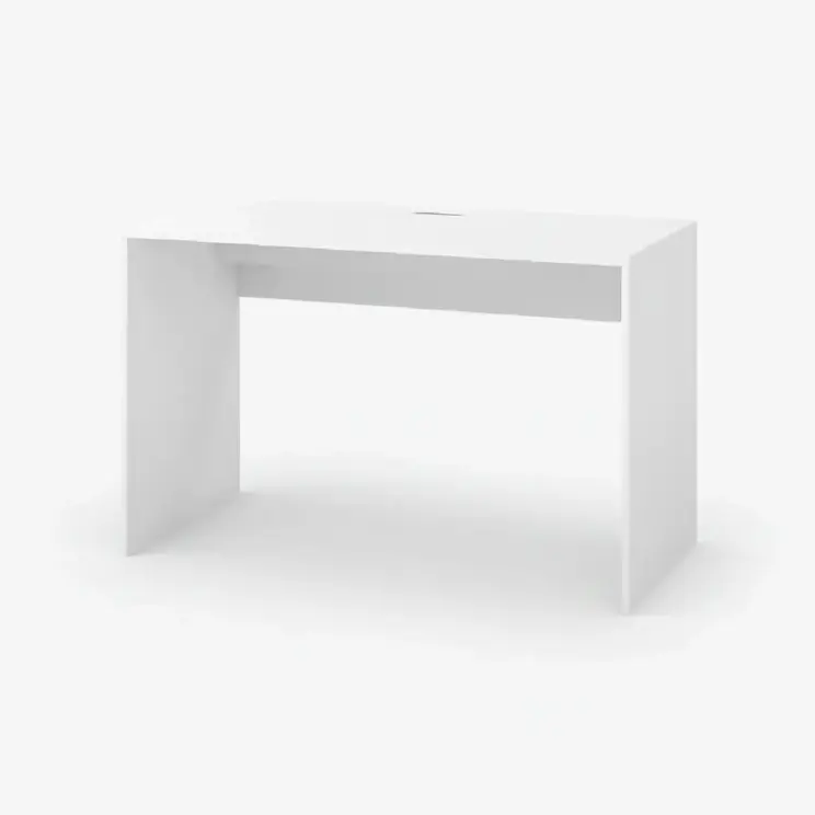 Nowoczesne biurko Nevy o prostej konstrukcji w białym kolorze to praktyczne rozwiązanie do pracy zdalnej, które łączy minimalistyczny design z komfortem użytkowania.