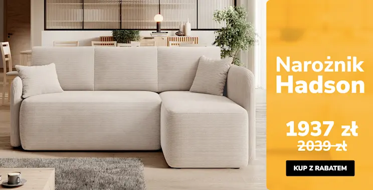 Mebel miesiąca narożnik Hadson: nowoczesny narożnik w beżowej tkaninie; promocja -5% w tym miesiącu, sprawdź ofertę i kup online!