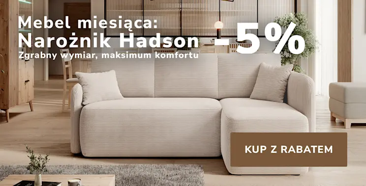 Mebel miesiąca narożnik Hadson: nowoczesny narożnik w beżowej tkaninie; promocja -5% w tym miesiącu, sprawdź ofertę i kup online!