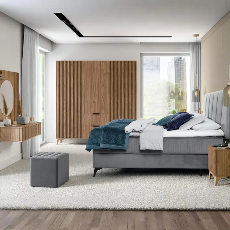 kolekcja Entsian Dąb Artisan: Szafa sf-ent-a-sza185, Szafka nocna sf-ent-a-stn40, Toaletka sf-ent-a-toa85, Puf Nolla Monolith 84 Nolla_06, Łóżko kontynentalne Aderito Jasmine 90 ADR_15_1.6 [pomieszczenie MAŁE]