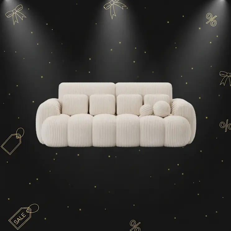 Beżowa kanapa Cotton o zaokrąglonych kształtach, idealna do stylowego salonu.