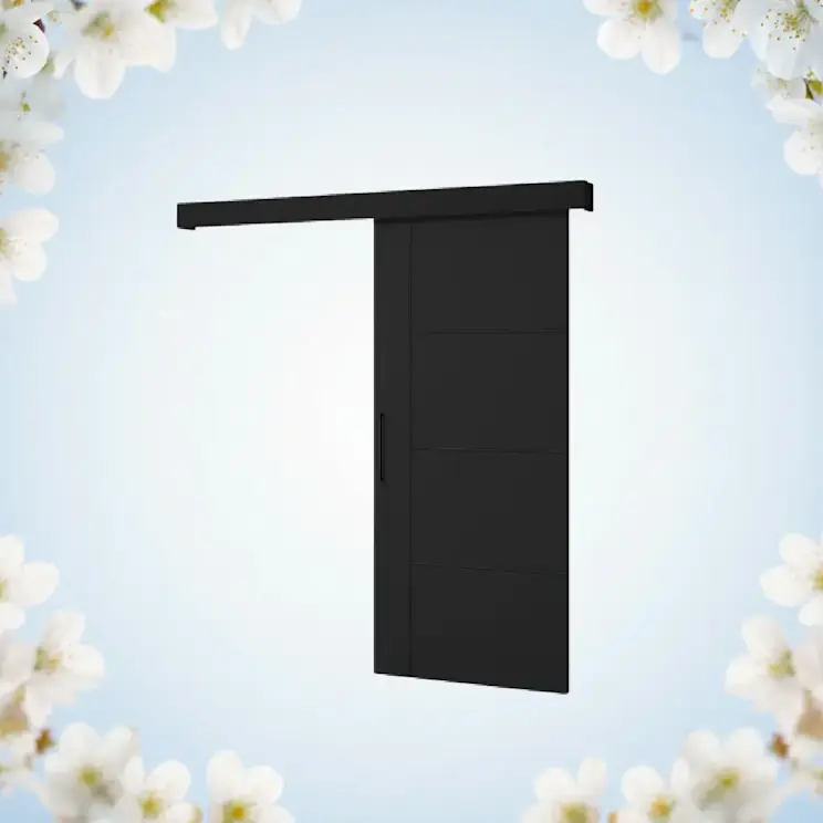 Czarne drzwi przesuwne Crestina to nowoczesne rozwiązanie do wnętrz, które łączy minimalistyczny design z funkcjonalnością, idealnie sprawdzając się w salonie, sypialni lub przestrzeni biurowej.