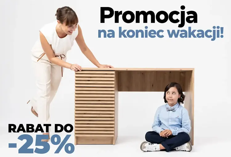Baner Back to School ELTAP z uczniem i kobietą przy białym biurku, informujący o rabacie do 20% na wybrane produkty do pokoju.