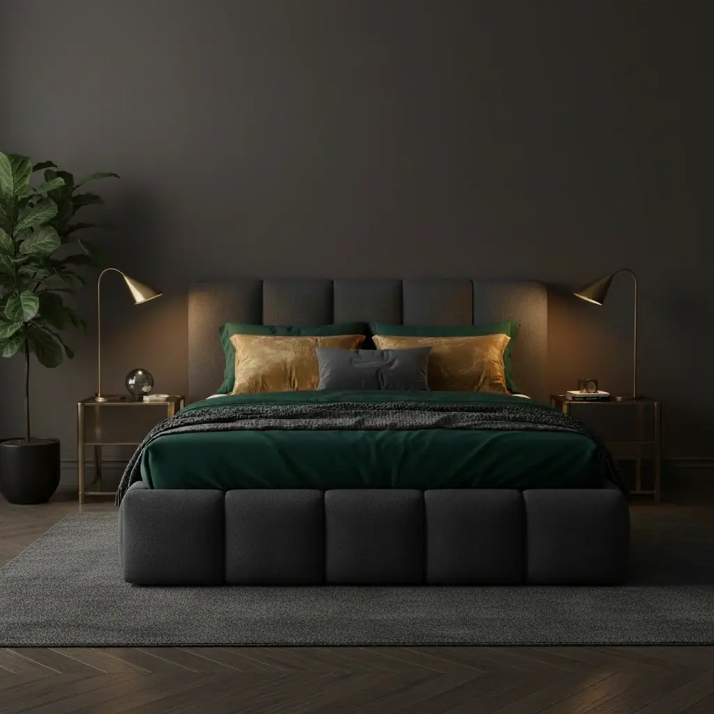 Antracytowe łóżko Edvige w tkaninie Sawana 05 to nowoczesne łóżko tapicerowane z wysokim zagłówkiem i miękkim wykończeniem, które tworzy elegancką i przytulną przestrzeń do komfortowego snu.