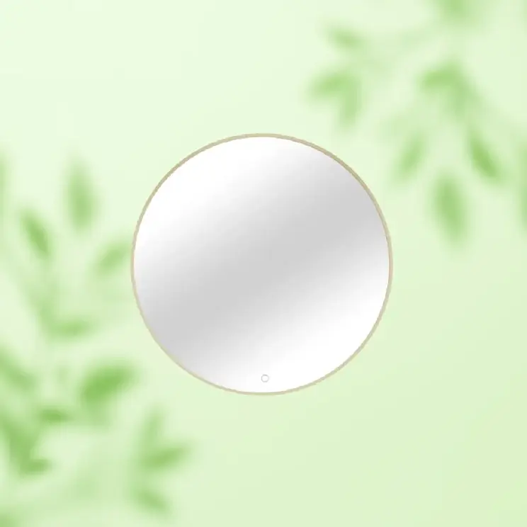 Okrągłe lustro Gebrinie w minimalistycznej ramie z subtelnym podświetleniem LED. Nowoczesne lustro idealne do łazienki, przedpokoju lub sypialni.